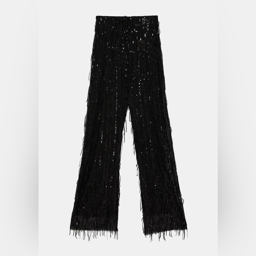 H&M Black Sequin Fringe Flare Pants Small